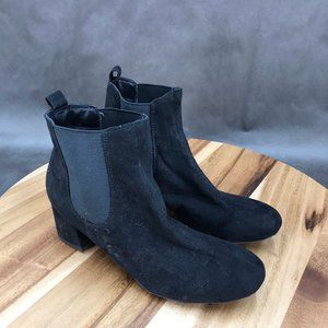 UnionBay Black Faux Suede Chelsea Block Heel Boots Womens Size 6